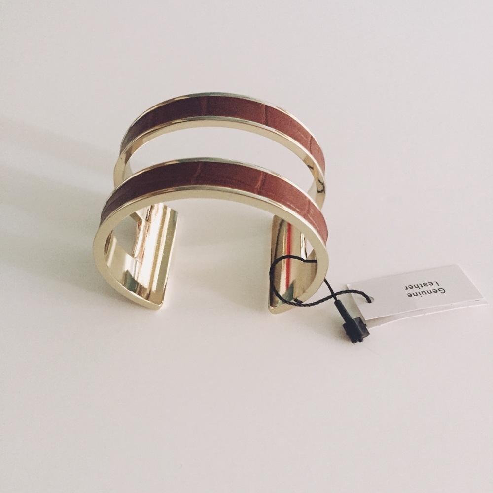 Croco-Embossed Leather Open Cuff Bracelet